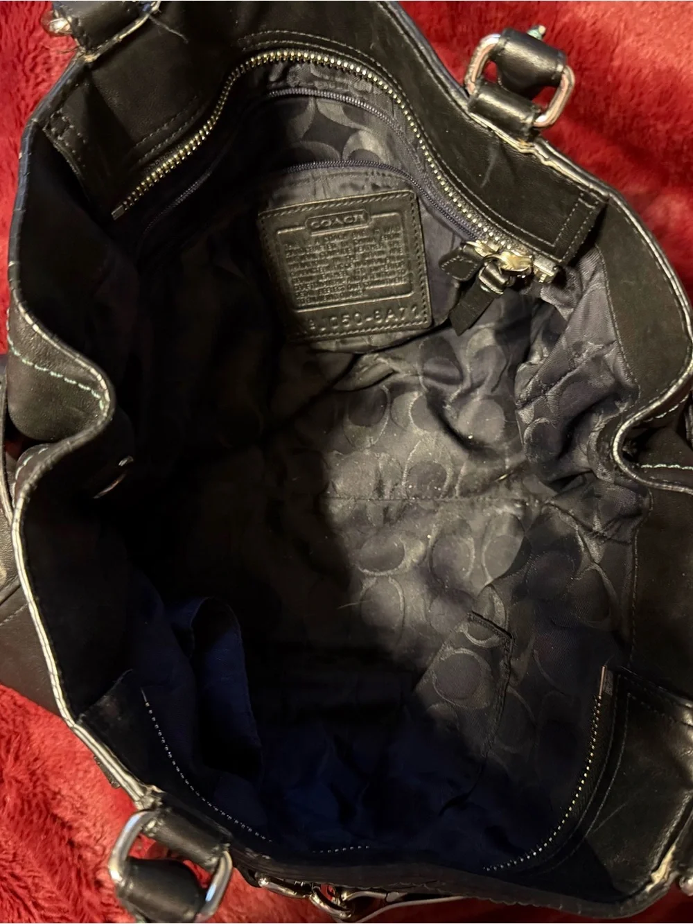 Coach Black Leather Shoulder Tote with Silver Tone Hardware